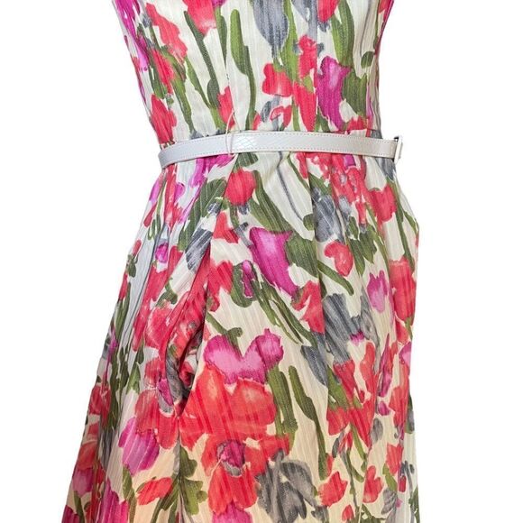 Donna Ricco Short A-Line Dress Sleeveless Vintage Pink Floral Belted Womens 2 - Picture 6 of 12